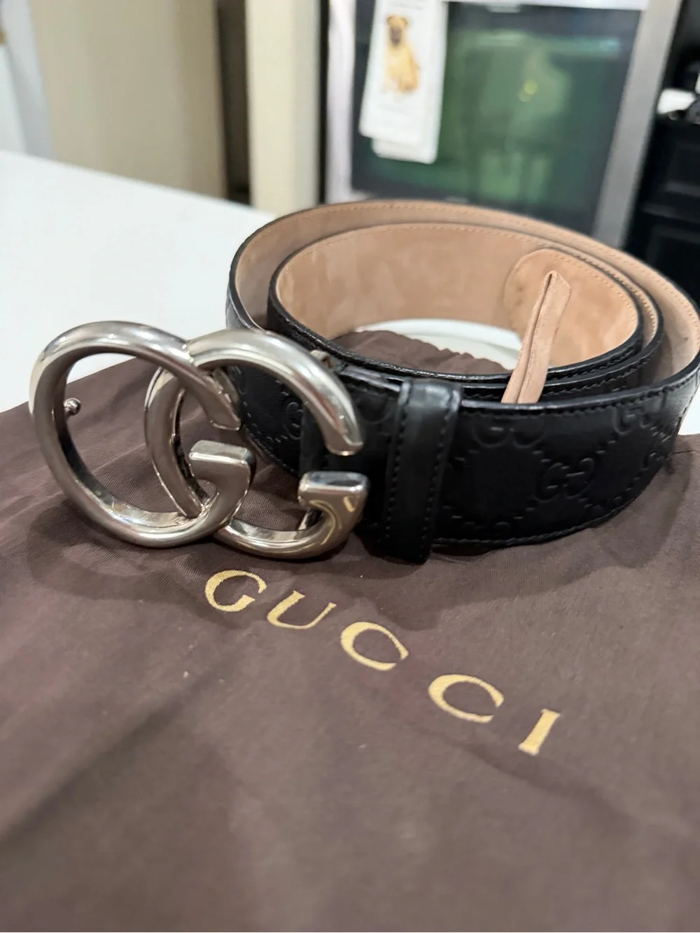 Gucci Black Leather Men’s Belt with Silver Double G Buckle